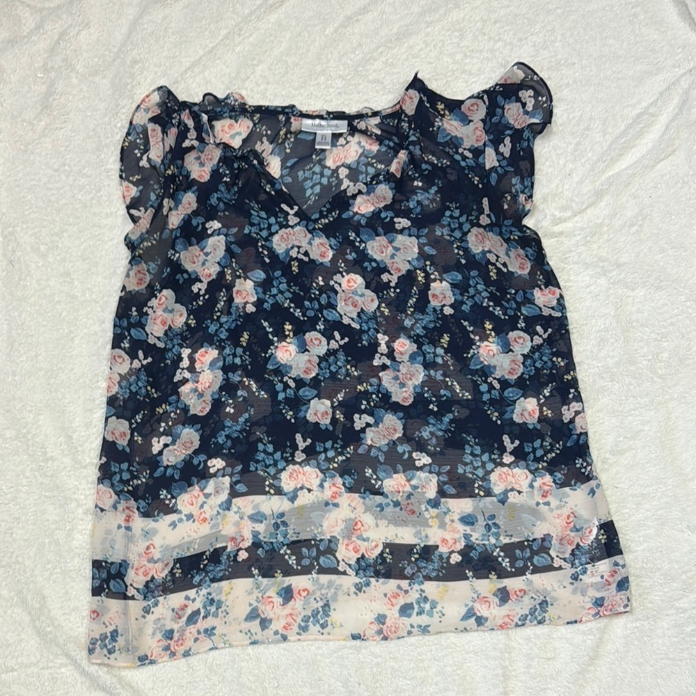 Motherhood Maternity Floral Sleeve Ruffled Blouse